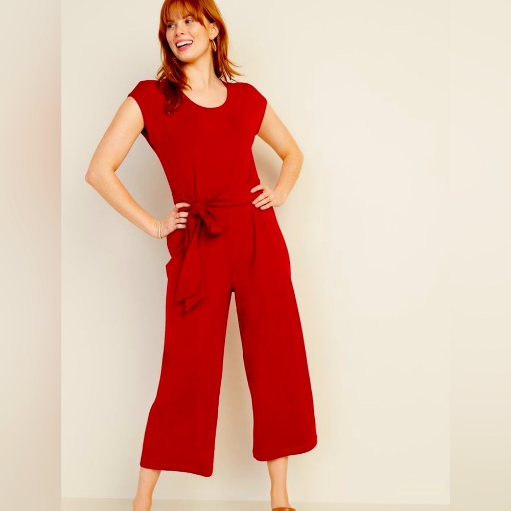 Old Navy | Red Knit Jumpsuit with Waist Tie